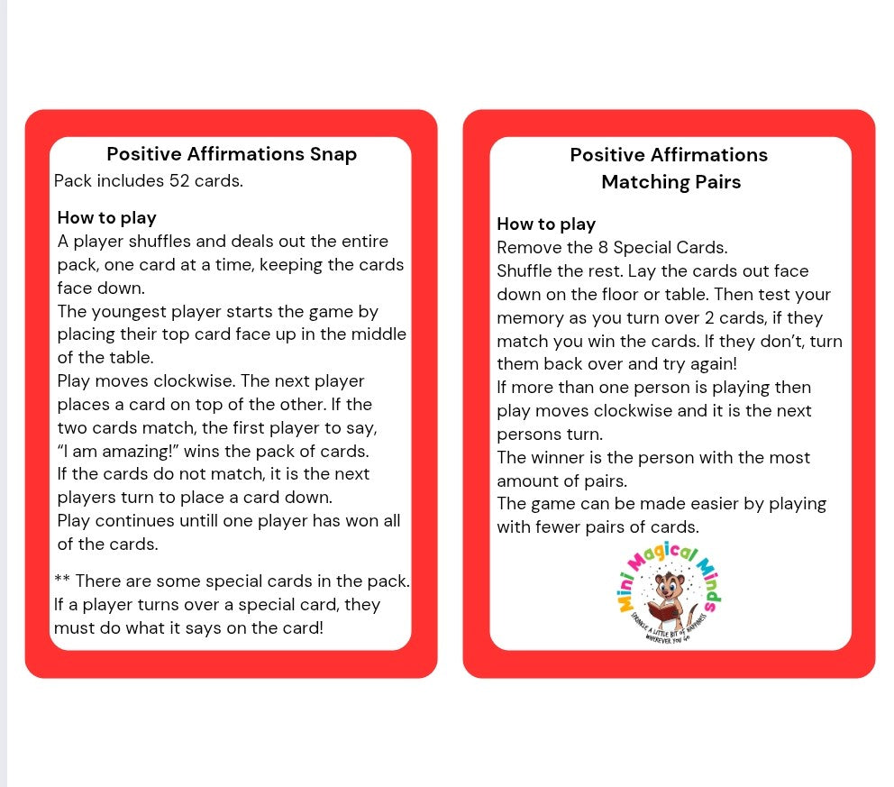 Positive Affirmations SNAP & Pairs Card Game