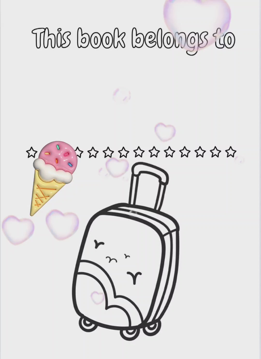 Video preview showing children’s holiday journal colouring and travel-themed pages